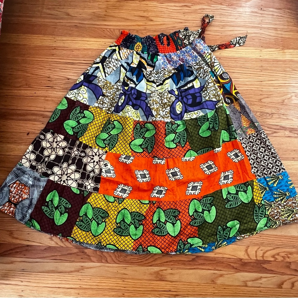 Vibrant Multicolor Patchwork Print Maxi Skirt Ful… - image 3